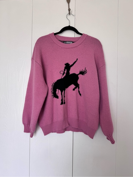Girl Dangerous Sweaters - Crewneck Sweater with Rodeo Rider Graphic - Pink